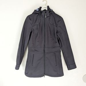 Athleta Black Soft Shell Midi Full Zip Rain Jacket Lined Medium
